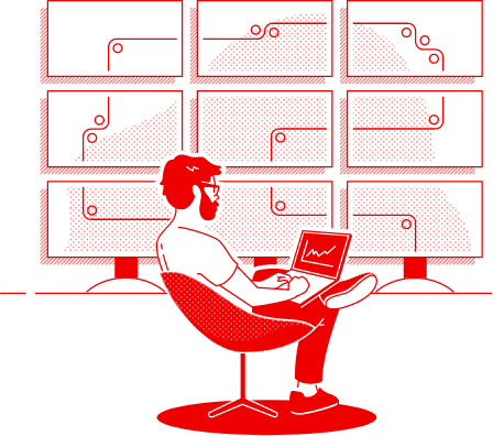 Ilustración de un hombre con una computadora portátil
